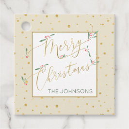 フェスティバルアイボリー&金ゴールドタイポグラフィメリークリスマス フェイバータグ