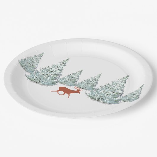 フェスティバルアカシカ雪に覆われたトウヒの木 ペーパープレート (アングル)