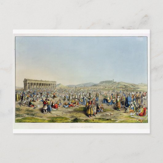 フェスティバルアットアテネ，パブ。 by J. Rodwell, 1830 (aqua) ポストカード (正面)
