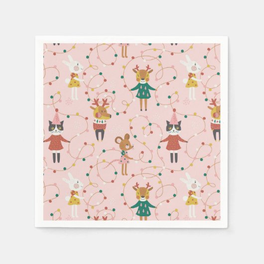フェスティバルアニマルフレンズクリスマスパターン スタンダードカクテルナプキン (正面)