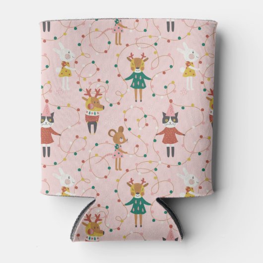 フェスティバルアニマルフレンズクリスマスパターン 缶クーラー (正面)