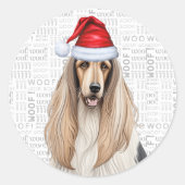 フェスティバルアフガンハウンドドウオブワードアートクリスマス ラウンドシール (正面)