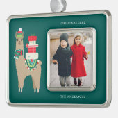 フェスティバルアルパカ自分の写真を追加 シルバープレートフレームオーナメント (左)