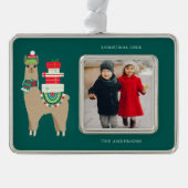 フェスティバルアルパカ自分の写真を追加 シルバープレートフレームオーナメント (正面)