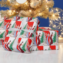 フェスティバルアートデコレトロヴィンテージクリスマスレディース ラッピングペーパー