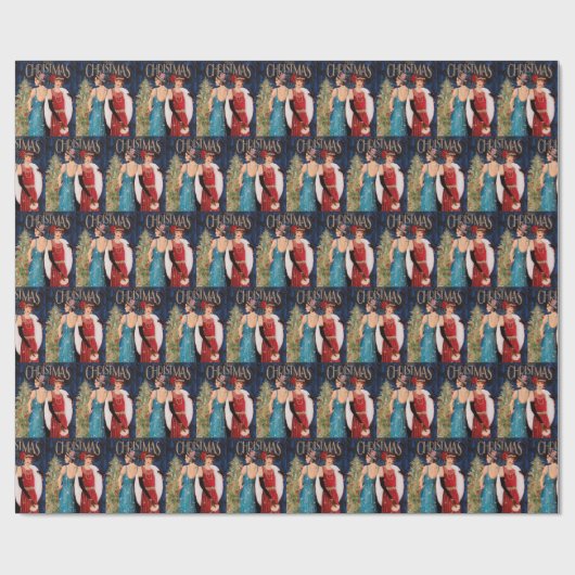 フェスティバルアートデコレトロヴィンテージクリスマスレディース ラッピングペーパー (フラット)
