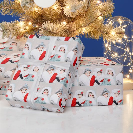 フェスティバルアートデコレトロヴィンテージクリスマスレディース ラッピングペーパー (クリスマス)