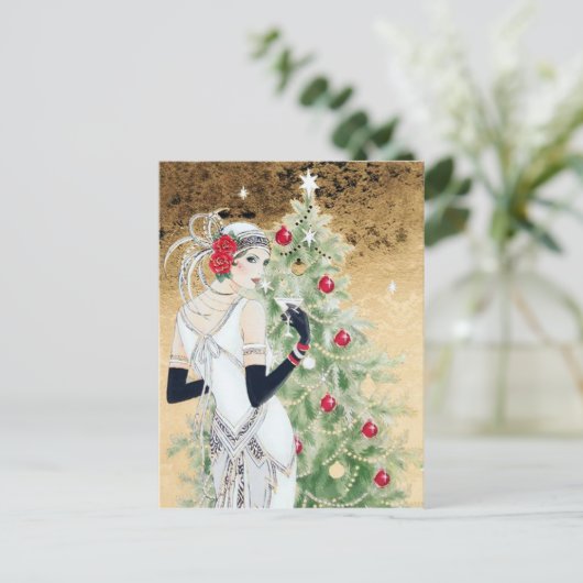 フェスティバルアートデコレトロヴィンテージクリスマスレディ シーズンポストカード (スタンド正面)