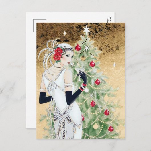 フェスティバルアートデコレトロヴィンテージクリスマスレディ シーズンポストカード (正面/裏面)