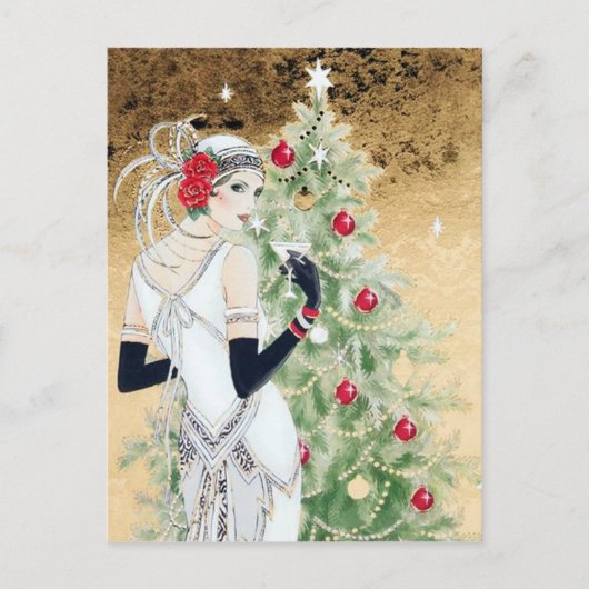 フェスティバルアートデコレトロヴィンテージクリスマスレディ シーズンポストカード (正面)