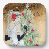 フェスティバルアートデコレトロヴィンテージクリスマスレディ ペーパープレート (正面)
