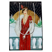 フェスティバルアートデコレトロヴィンテージクリスマスレディ ミディアムペーパーバッグ (裏面)