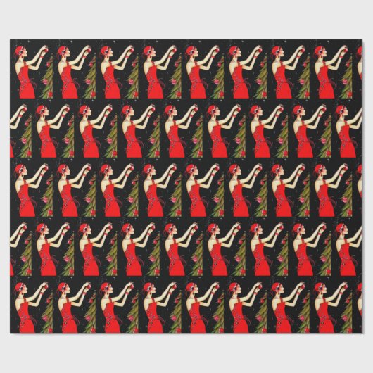 フェスティバルアートデコレトロヴィンテージクリスマスレディ ラッピングペーパー (フラット)