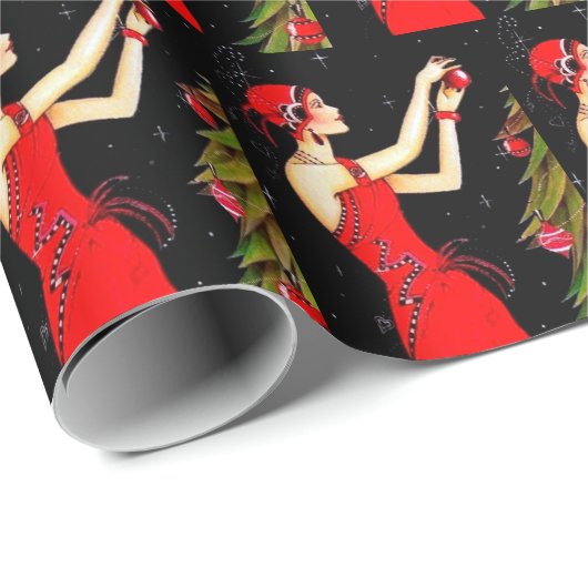 フェスティバルアートデコレトロヴィンテージクリスマスレディ ラッピングペーパー (ロールコーナー)