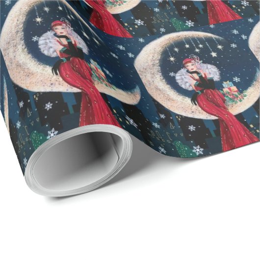 フェスティバルアートデコレトロヴィンテージクリスマスレディ ラッピングペーパー (ロールコーナー)
