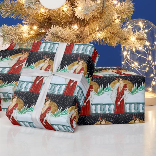 フェスティバルアートデコレトロヴィンテージクリスマスレディ ラッピングペーパー (クリスマス)