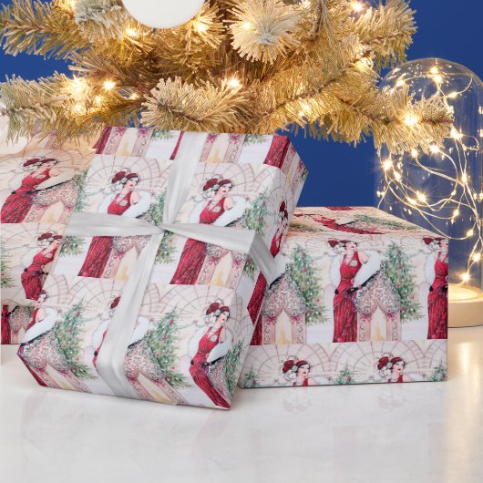 フェスティバルアートデコレトロヴィンテージクリスマスレディ ラッピングペーパー (クリスマス)