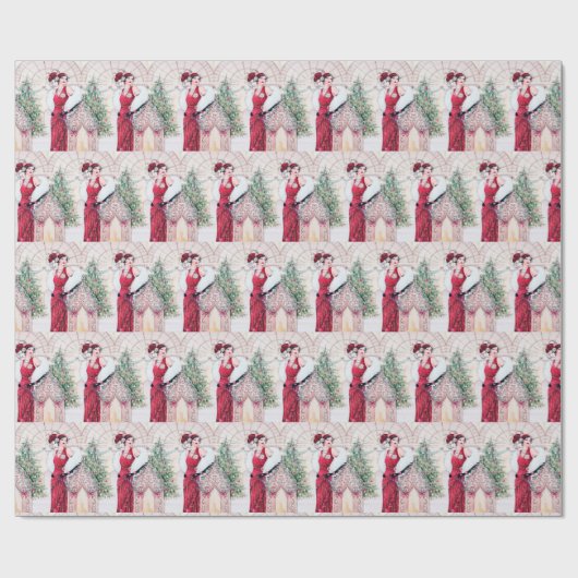 フェスティバルアートデコレトロヴィンテージクリスマスレディ ラッピングペーパー (フラット)