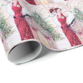 フェスティバルアートデコレトロヴィンテージクリスマスレディ ラッピングペーパー (ロールコーナー)