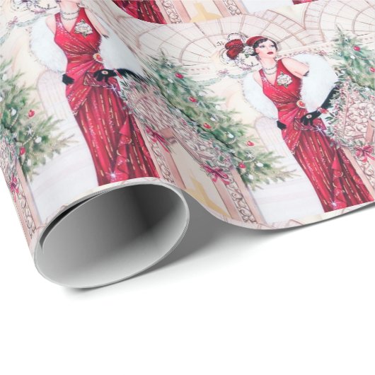 フェスティバルアートデコレトロヴィンテージクリスマスレディ ラッピングペーパー (ロールコーナー)