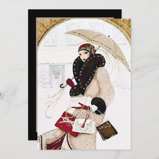 フェスティバルアートデコレトロヴィンテージクリスマスレディ 招待状 (正面/裏面)