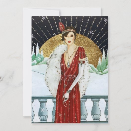 フェスティバルアートデコレトロヴィンテージクリスマスレディ 招待状 (正面)