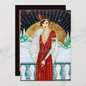 フェスティバルアートデコレトロヴィンテージクリスマスレディ 招待状 (正面/裏面)