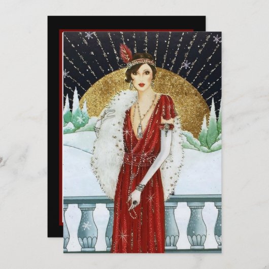 フェスティバルアートデコレトロヴィンテージクリスマスレディ 招待状 (正面/裏面)