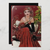 フェスティバルアートデコレトロヴィンテージクリスマスレディ 招待状 (正面/裏面)