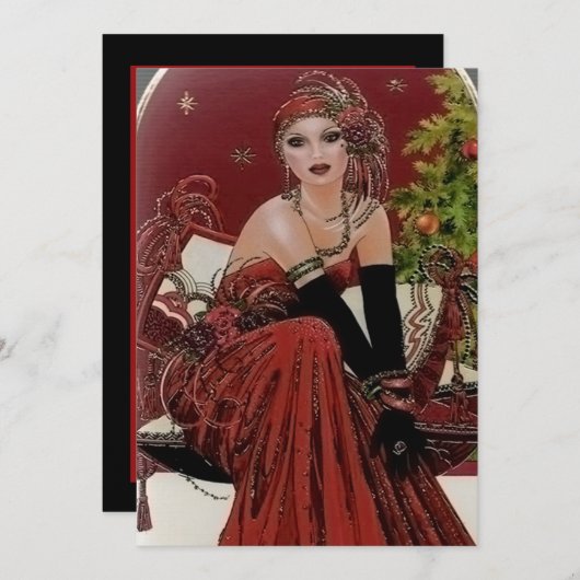 フェスティバルアートデコレトロヴィンテージクリスマスレディ 招待状 (正面/裏面)