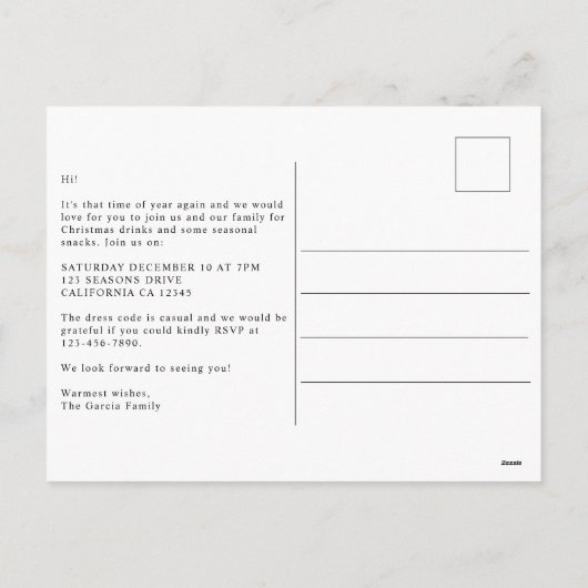 フェスティバルウィンターウッドランドクリスマス招待状 シーズンポストカード (裏面)