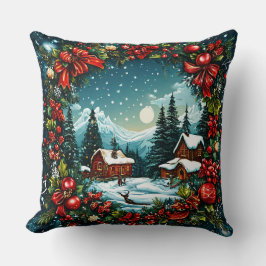 フェスティバルウィンターキャビンシーンバイクリスマスリース クッション