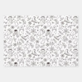 フェスティバルウィンターキュートドードルカラフル白黒 ラッピングペーパーシート (正面2)