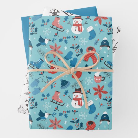 フェスティバルウィンターキュートドードルカラフル白黒 ラッピングペーパーシート (インサイチュ)