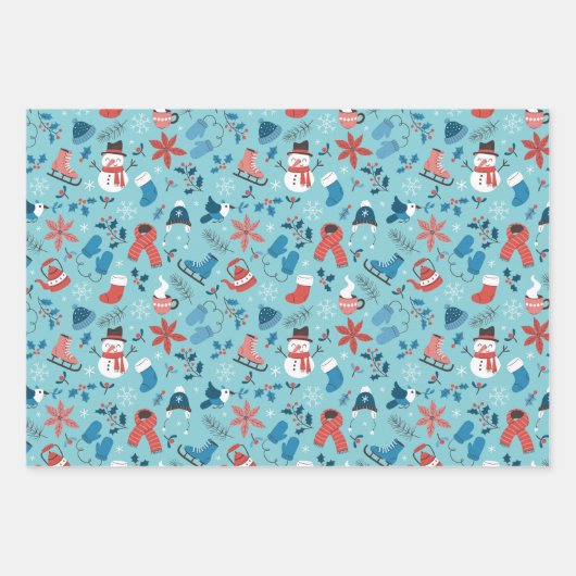 フェスティバルウィンターキュートドードルカラフル白黒 ラッピングペーパーシート (正面)