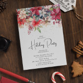 フェスティバルウィンタークリスマス花模様ホリデーパーティー 招待状