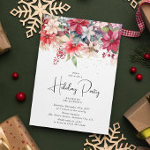 フェスティバルウィンタークリスマス花模様ホリデーパーティー 招待状