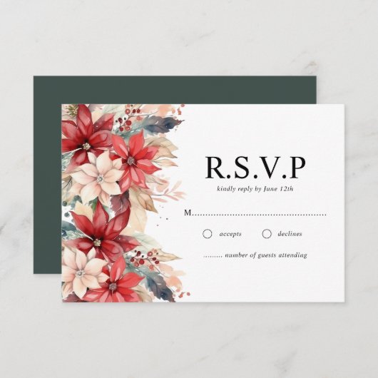 フェスティバルウィンタークリスマス花模様結婚ズ 出欠カード (正面/裏面)