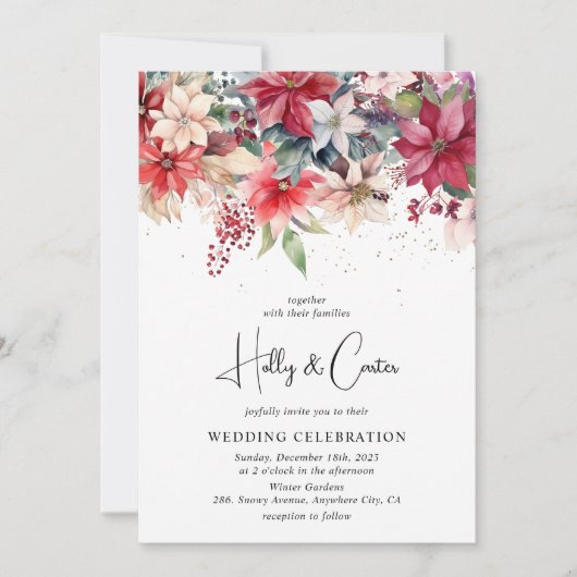 フェスティバルウィンタークリスマス花模様結婚ズ 招待状 (正面)