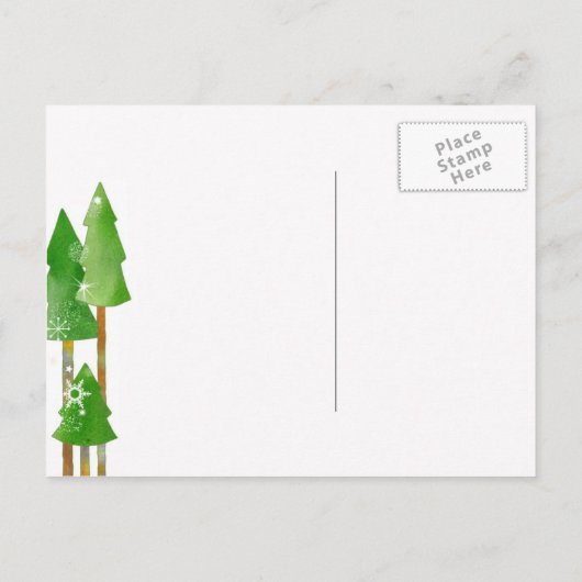 フェスティバルウィンターツリーズ素朴グリーンホリデーパーティー インビテーションポストカード (裏面)