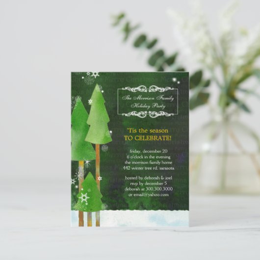 フェスティバルウィンターツリーズ素朴グリーンホリデーパーティー インビテーションポストカード (スタンド正面)