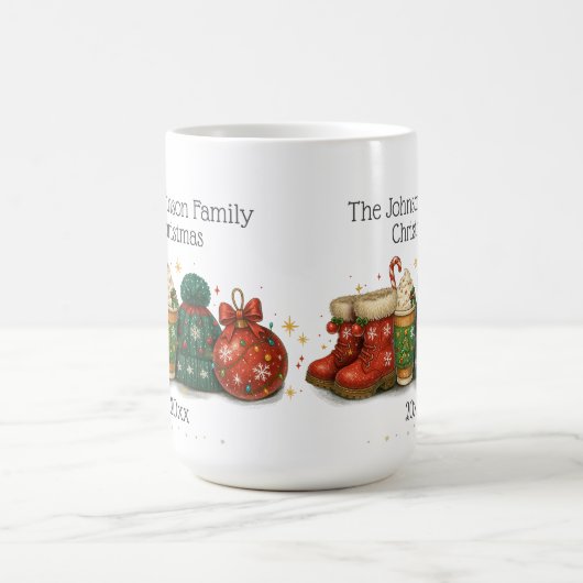 フェスティバルウィンターブーツハッツファミリークリスマス コーヒーマグカップ (中央)