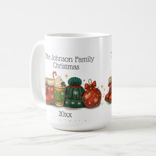 フェスティバルウィンターブーツハッツファミリークリスマス コーヒーマグカップ (正面左)