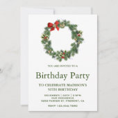 フェスティバルウィンターホリデークリスマスリース誕生日 招待状 (正面)