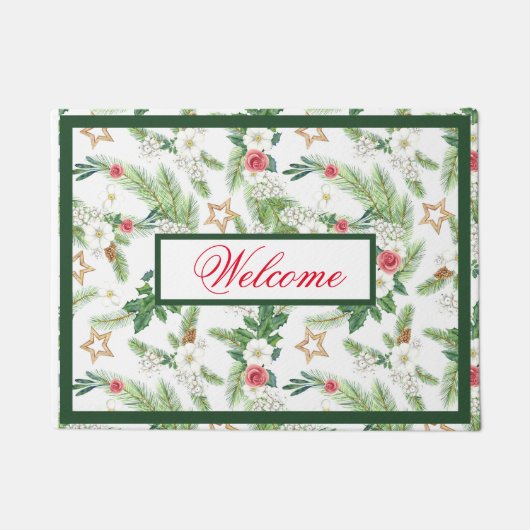 フェスティバルウィンターホリデーボタニックウェルカム ドアマット (正面)