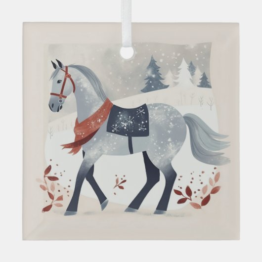 フェスティバルウィンターホースエクエストランクリスマス ガラスオーナメント (正面)
