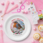 フェスティバルウィンターロビンかわいらしウォーター色クリスマス ペーパープレート (パーティー)