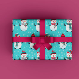 フェスティバルウィンターワンダーランドブルー雪だるまクリスマス ラッピングペーパー