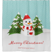 フェスティバルウィンター雪だるま&名前をカスタムするクリスマス シャワーカーテン (正面)
