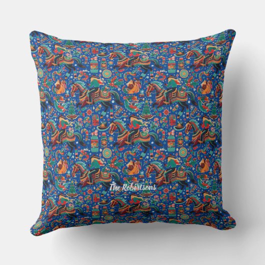 フェスティバルウェスタン女性のカーボーイブルークリスマス クッション (裏面)